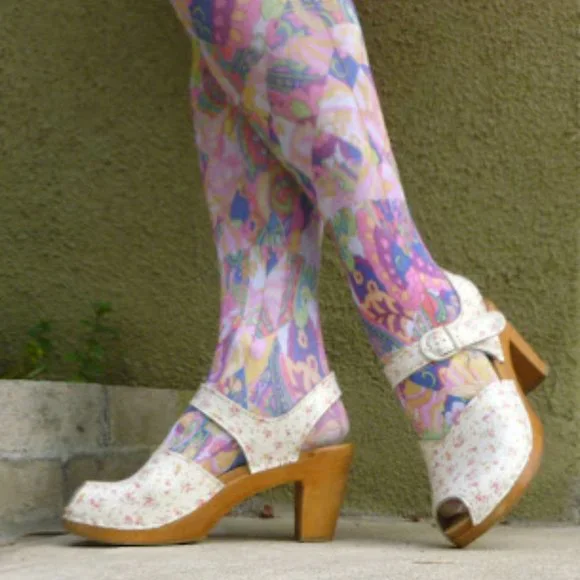 Sven Shoes Sven Ditsy Print Mary Jane Clogs With Peep Toes